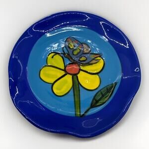 Wassi Art Hand Painted Japan Colorful Ring Dish Butterfly Daisy